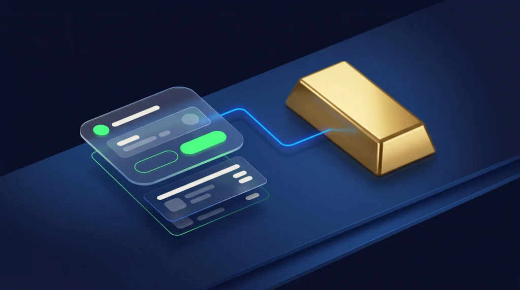 Gold bar beside a purchase panel representing the ask price paid by buyers.
