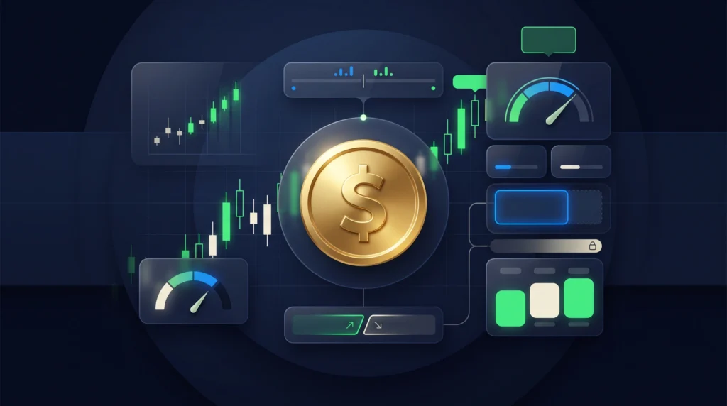  Gold CFD dashboard showing leverage, spreads, risk controls, and balanced long and short market positions.
