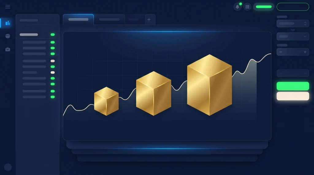 Three gold exposure levels showing how trading volume changes position sensitivity.