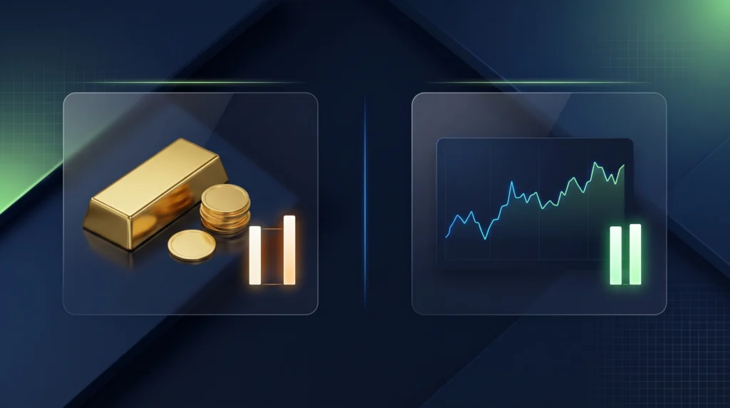 Physical gold and electronic gold markets compared through two simplified pricing panels.
