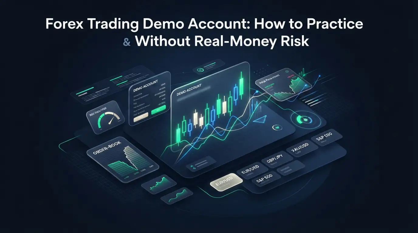 A forex trading demo account interface displaying charts and trading metrics.