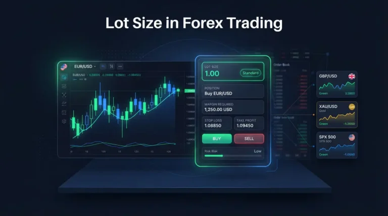 Order panel displaying a standard forex trading lot size on EUR USD.