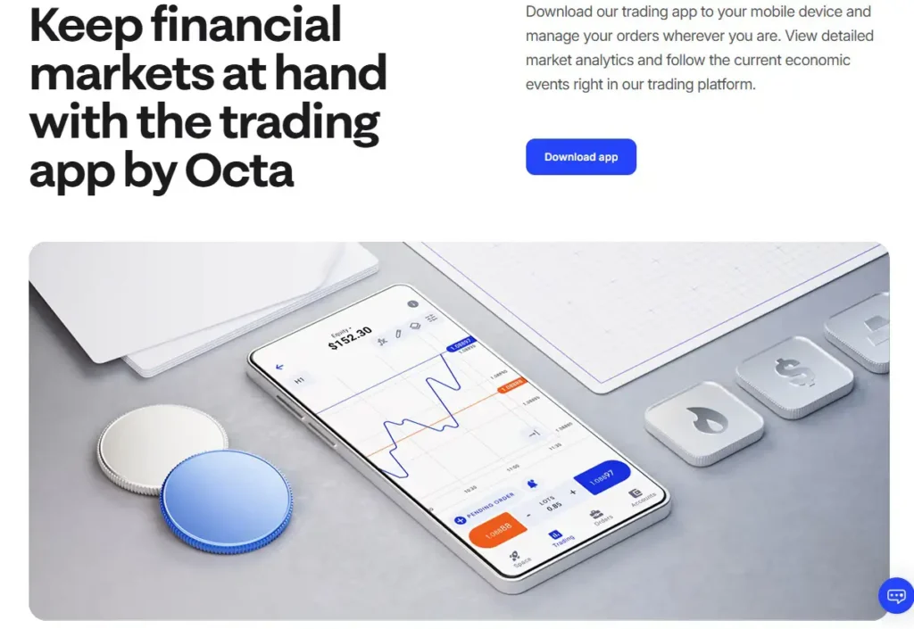 Minimalist smartphone interface displaying live trading charts on the octa app. 