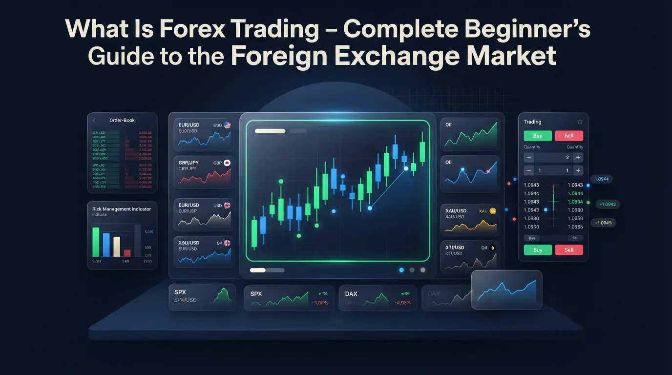 Visual guide demonstrating what is forex trading with live currency charts and trading interface.