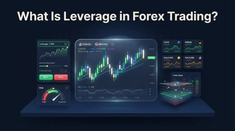 Dashboard explaining what is leverage in forex trading through margin and risk indicators.