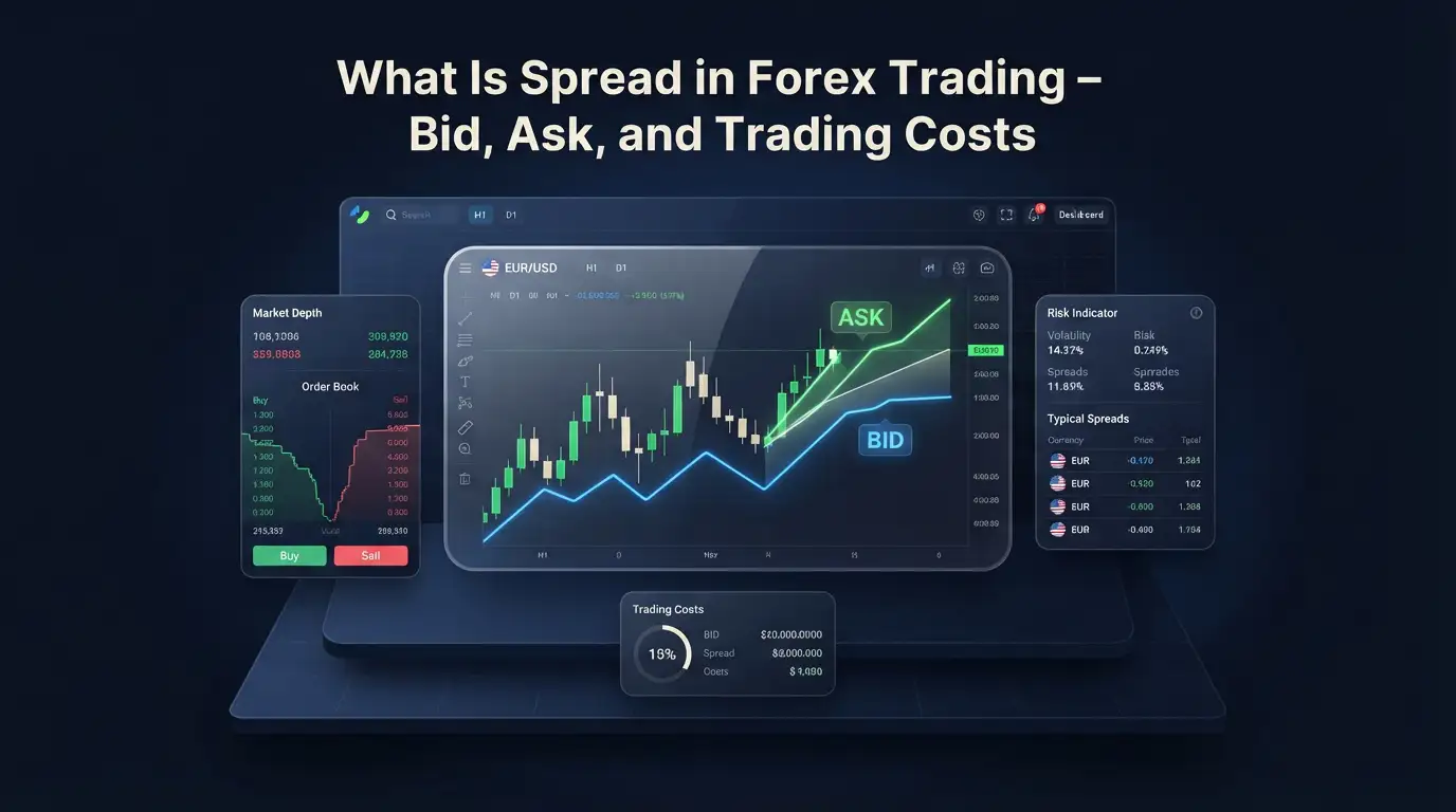 Overview explaining what is spread in forex trading on a platform chart.