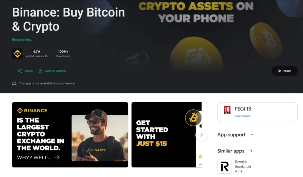 Binance crypto trading app interface for Indian users