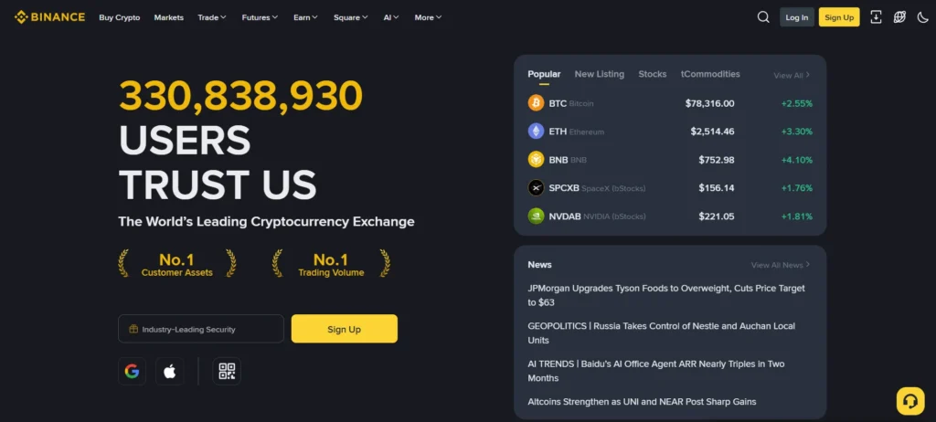 Binance crypto trading platform interface for Indian users