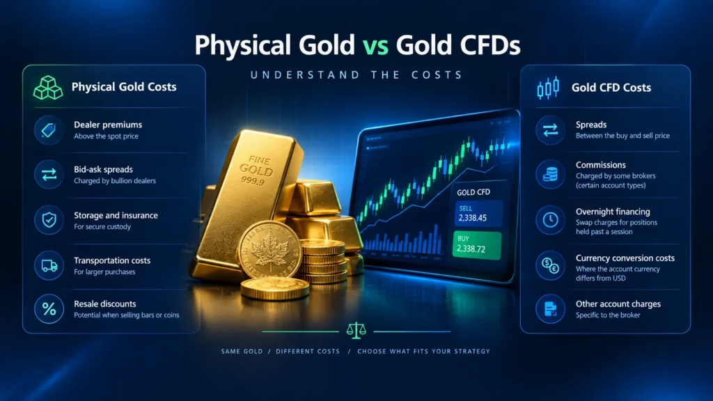 Costs of Physical Gold vs Gold CFDs infographics