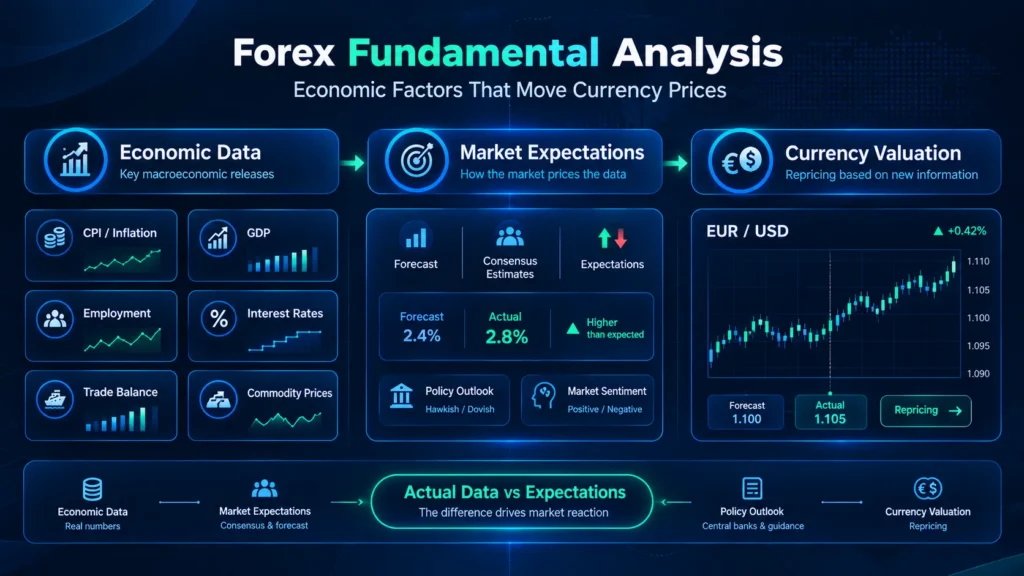 Forex economic data, market expectations, and currency price repricing