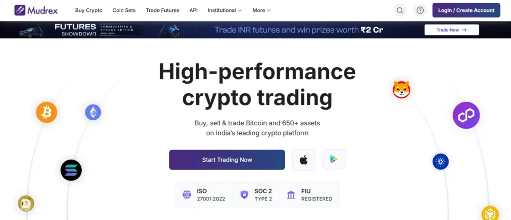 Mudrex crypto trading platform interface in India