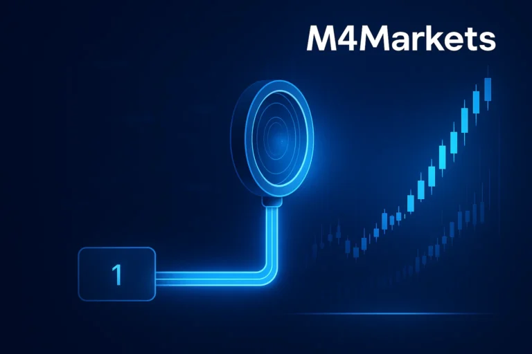 صورة فنية رقمية مستقبلية تظهر آلية تضخيم رأس المال الصغير (الهامش) إلى مركز تداول كبير، مع أضواء نيون زرقاء على خلفية داكنة.