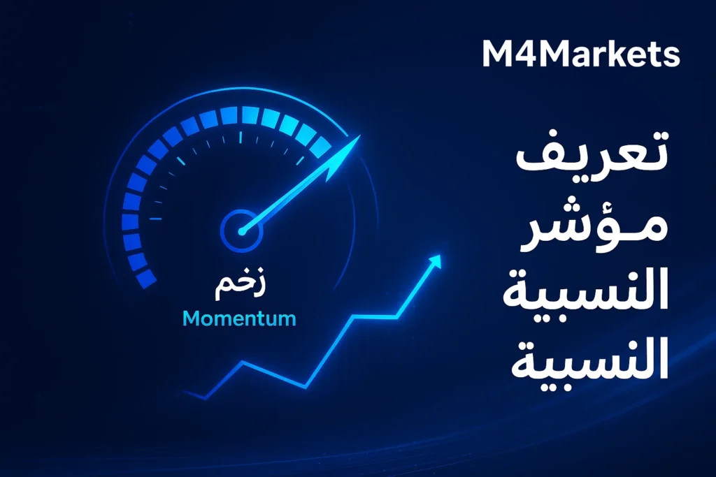 رسم بياني رقمي يوضح مقياس الزخم والقوة النسبية (RSI) كتعريف أساسي للمؤشر.