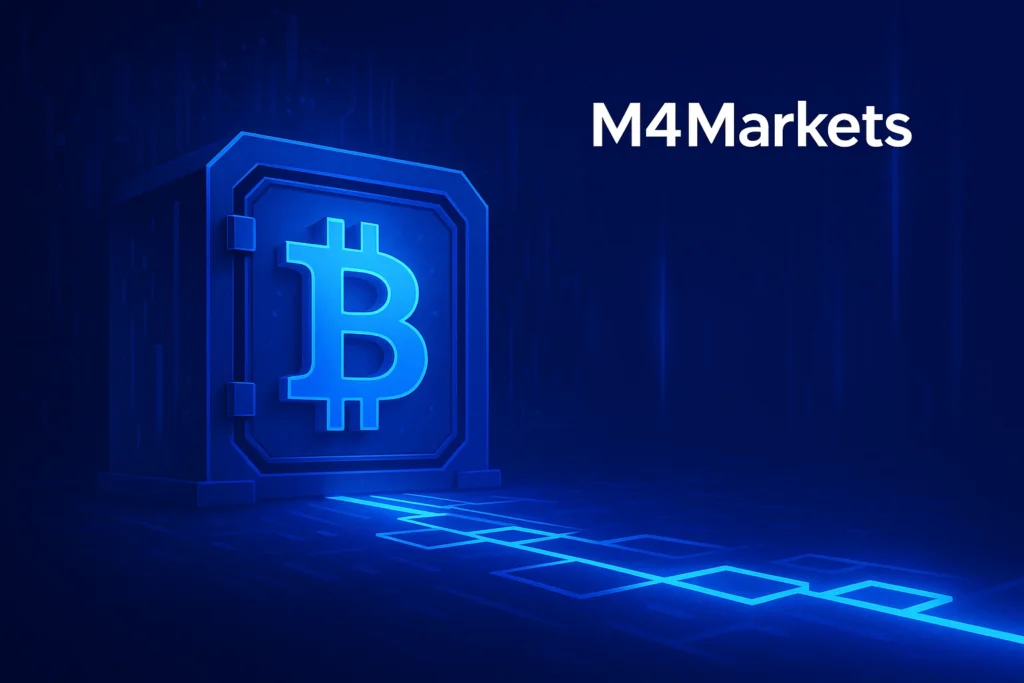 비트코인(BTC)의 디지털 금 역할과 안정적인 네트워크 보안을 상징하는 첨단 암호화폐 이미지