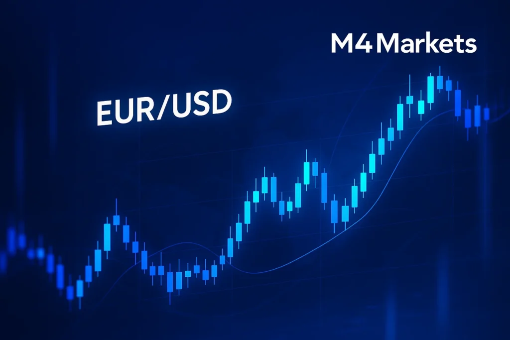 EUR/USD 차트, 분석 및 전략을 강조하는 첨단 금융 기술 이미지.