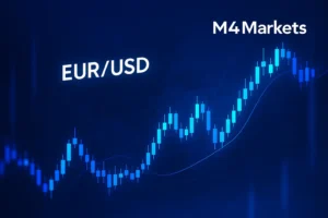 EUR/USD 차트, 분석 및 전략을 강조하는 첨단 금융 기술 이미지.