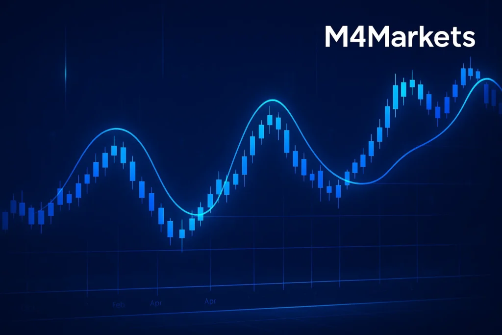 며칠 또는 몇 주에 걸친 스윙 패턴과 명확한 추세선을 강조하여 스윙 트레이딩의 인내심 있는 접근 방식을 나타내는 이미지.