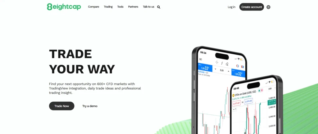 Eightcap을 통한 비트코인 등 암호화폐 CFD 거래에 최적화된 MT5 화면.