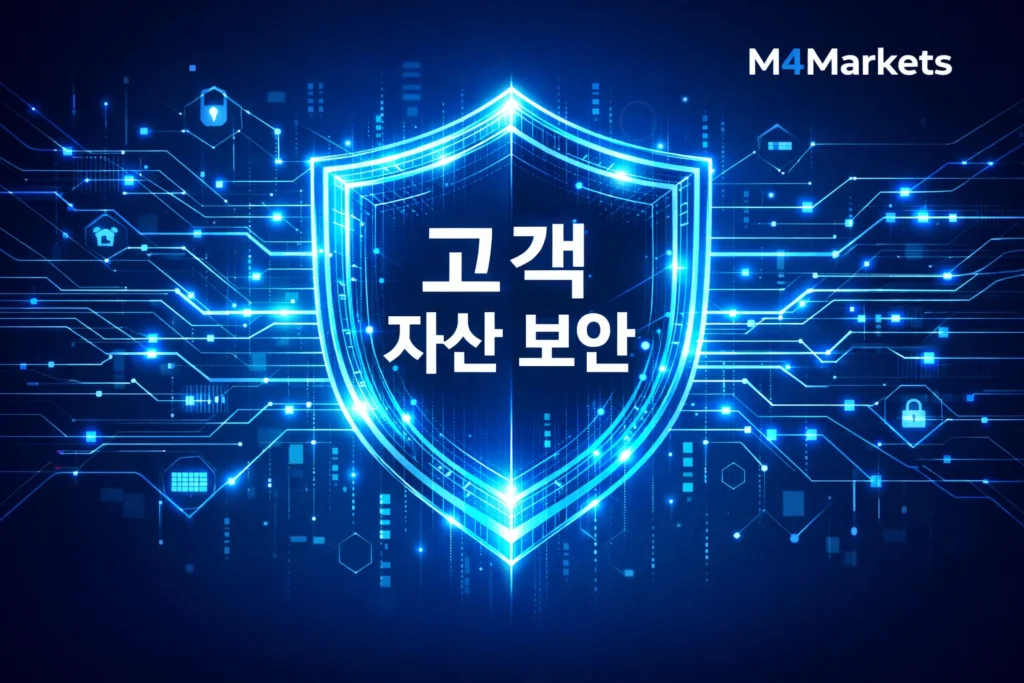 엄격한 규제 준수와 고객 자산 보안 및 신뢰성을 강조하는 고해상도 테크니컬 금융 이미지.