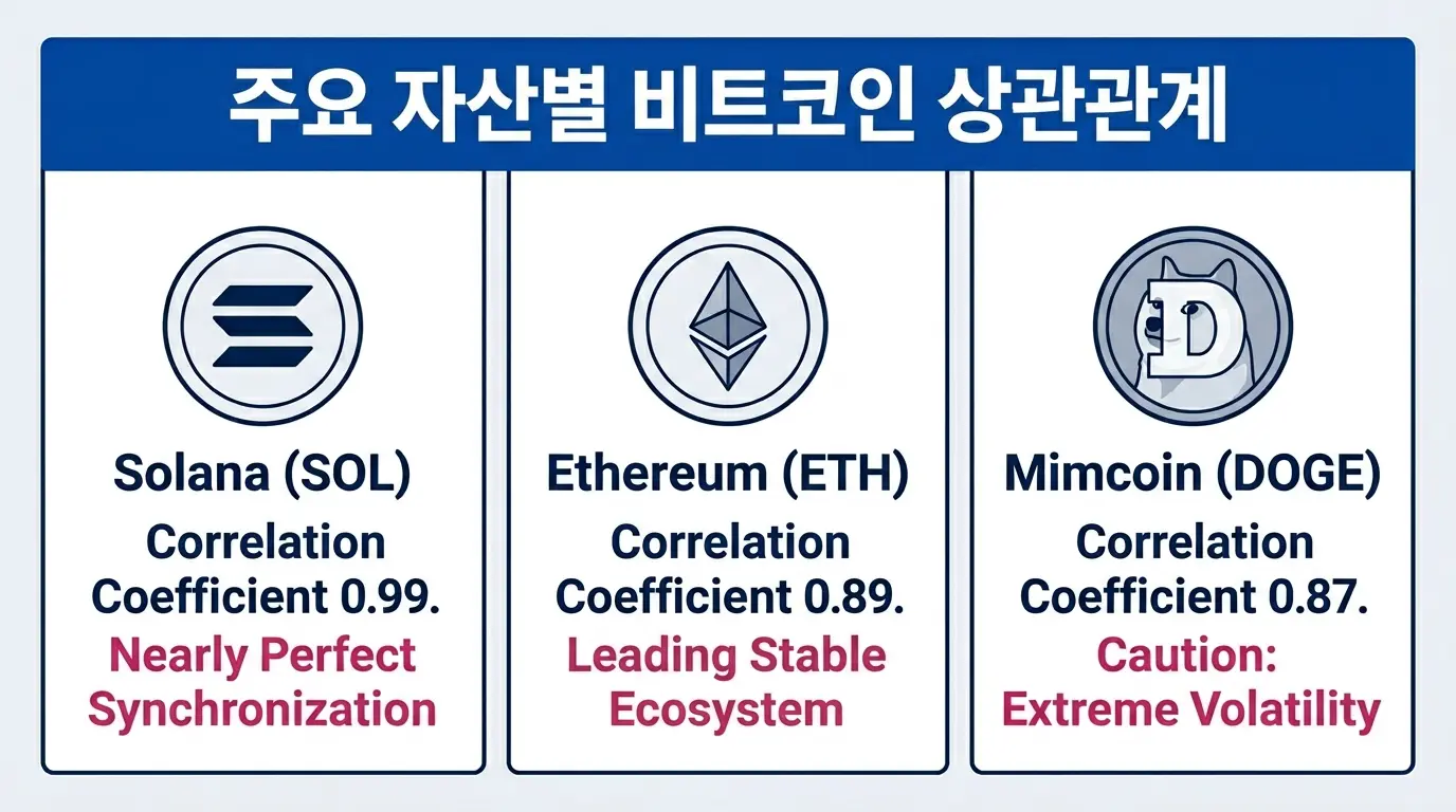 비트코인 상관관계 주요 자산 분석을 보여주는 암호화폐 투자 전략 이미지.