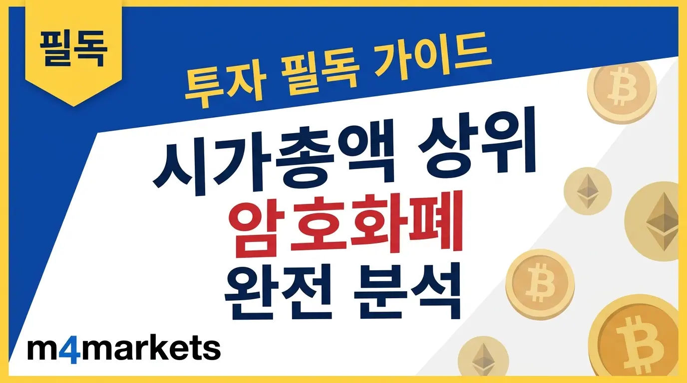 암호화폐 시가총액의 개념과 대형주·중형주·소형주 분류를 설명하는 인포그래픽 일러스트레이션.