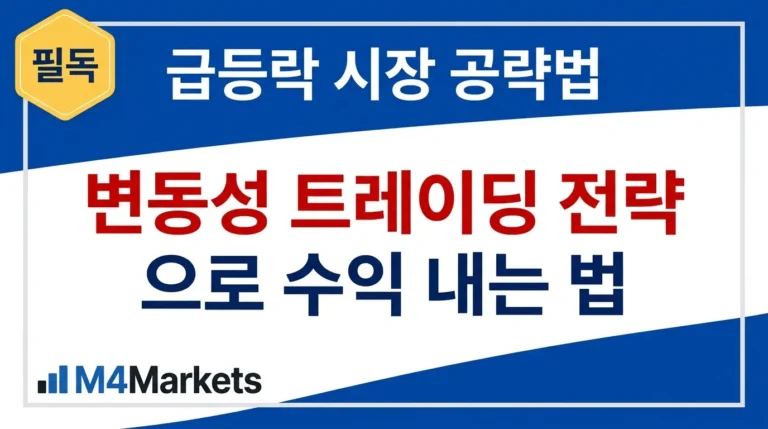 변동성 트레이딩 전략 개요 — 급등락 시장에서 ATR과 볼린저 밴드를 활용해 수익을 내는 방법을 설명하는 금융 교육 커버 이미지.