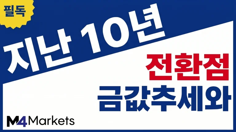 지난 10년간 금값의 장기 추세와 주요 고점·저점, 시장을 바꾼 핵심 사건을 소개하는 금융 기사 표지 이미지.