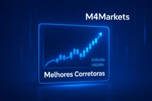 Visual futurista e profissional em tons de azul escuro e neon, destacando o sucesso e crescimento no mercado Forex para iniciantes no Brasil.