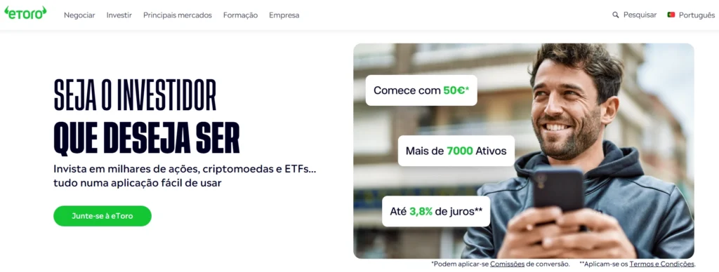 Interface do CopyTrader eToro mostrando estatísticas de um trader mestre popular.