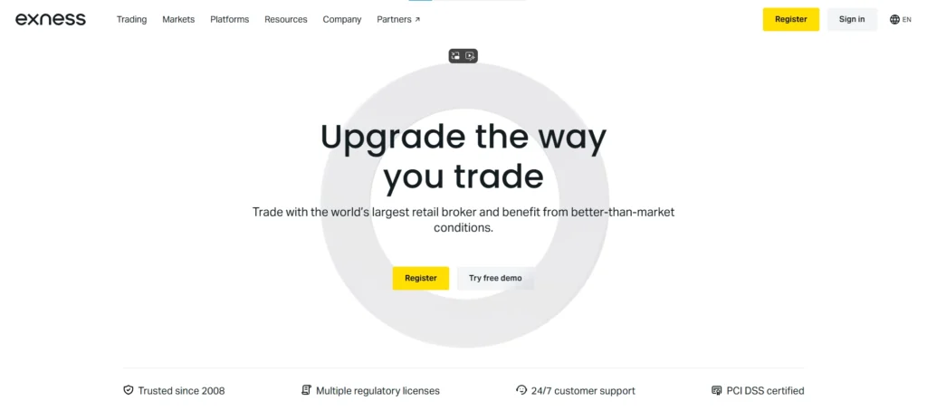 Símbolo da Exness ao lado de um relógio digital, enfatizando a negociação ininterrupta de CFDs de cripto 24/7.