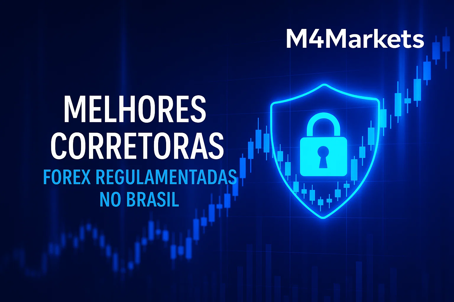 Imagem tecnológica com fundo azul escuro e elementos neon (azul elétrico, azul neon, ciano) simbolizando corretoras Forex regulamentadas no Brasil.