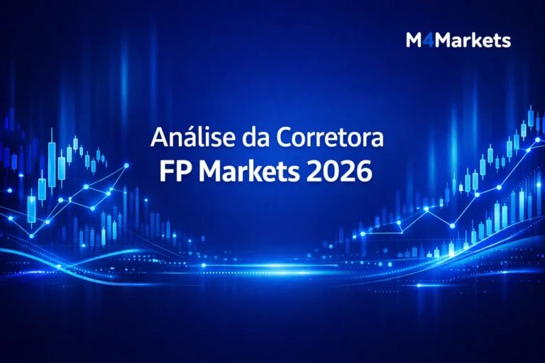 Cabeçalho tecnológico com o título Análise da Corretora FP Markets 2026 e elementos digitais neon.