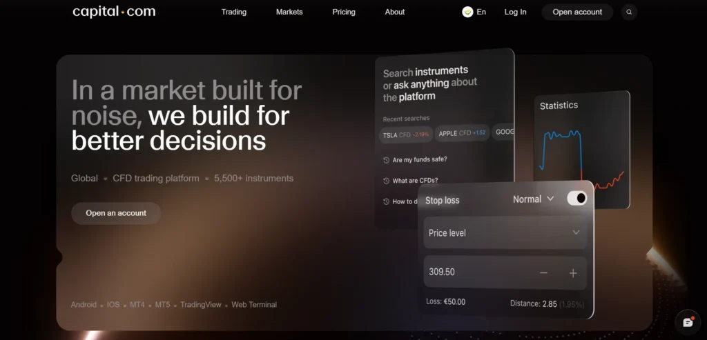 โลโก้ของ Capital.com พร้อมองค์ประกอบกราฟิกสมัยใหม่ สื่อถึงแพลตฟอร์มเทรด Forex และ CFD ที่เน้นเทคโนโลยีและการวิเคราะห์