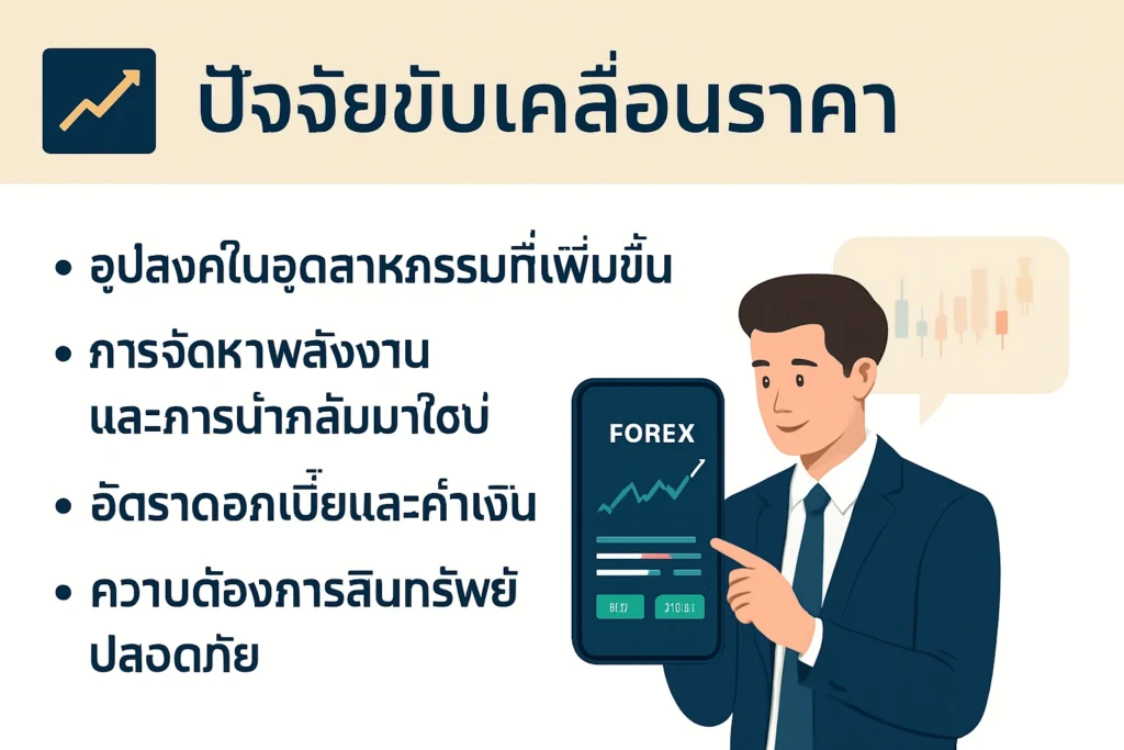 คำอธิบายสรุปผลกระทบของอุปสงค์และอุปทานในภาคอุตสาหกรรม อัตราดอกเบี้ยสหรัฐฯ ค่าเงินดอลลาร์ และความต้องการสินทรัพย์ปลอดภัยที่มีต่อราคาเงิน