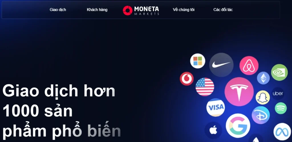 Logo của Moneta Markets với giao diện người dùng đơn giản, gợi ý sự dễ sử dụng dành cho các trader mới.