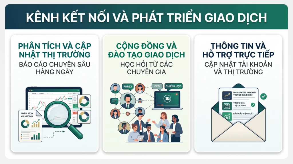Đồ họa tổng hợp các kênh quảng bá link giới thiệu thông qua nội dung tìm kiếm, mạng xã hội và email.