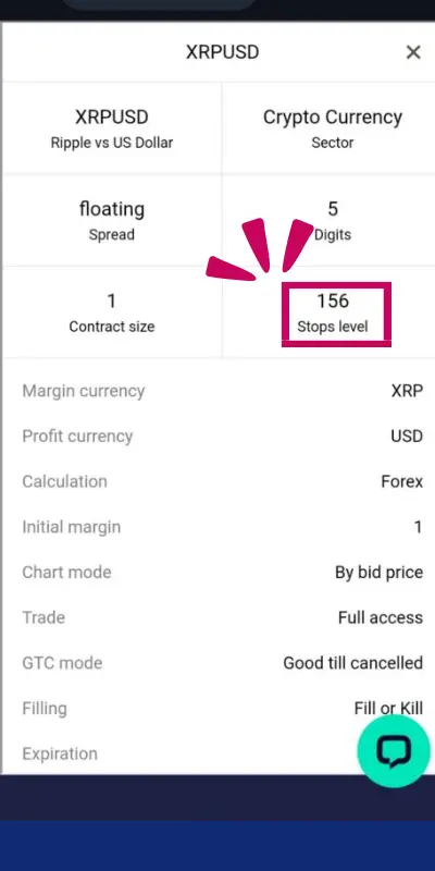 ストップレベルの設定値の確認ができる