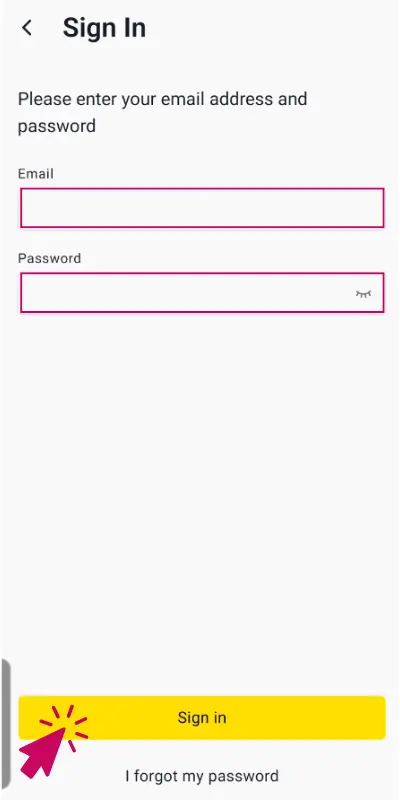 「Email」に登録時のEメールアドレス、「Password」に登録時に設定したパスワードを入力