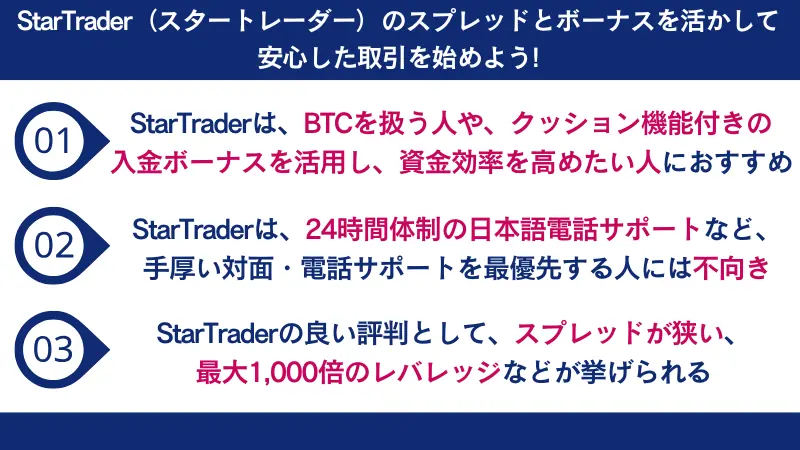 StarTrader（スタートレーダー）のスプレッドとボーナスを活かして安心した取引を始めよう