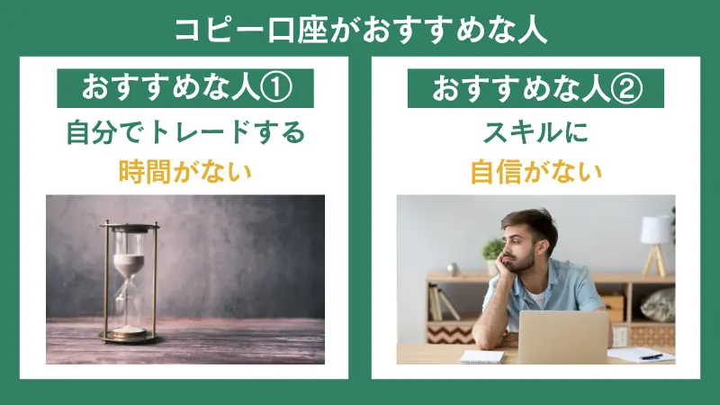 HFMのコピー口座は、自分でトレードの時間を確保できない人や、スキルに自信がない人におすすめ