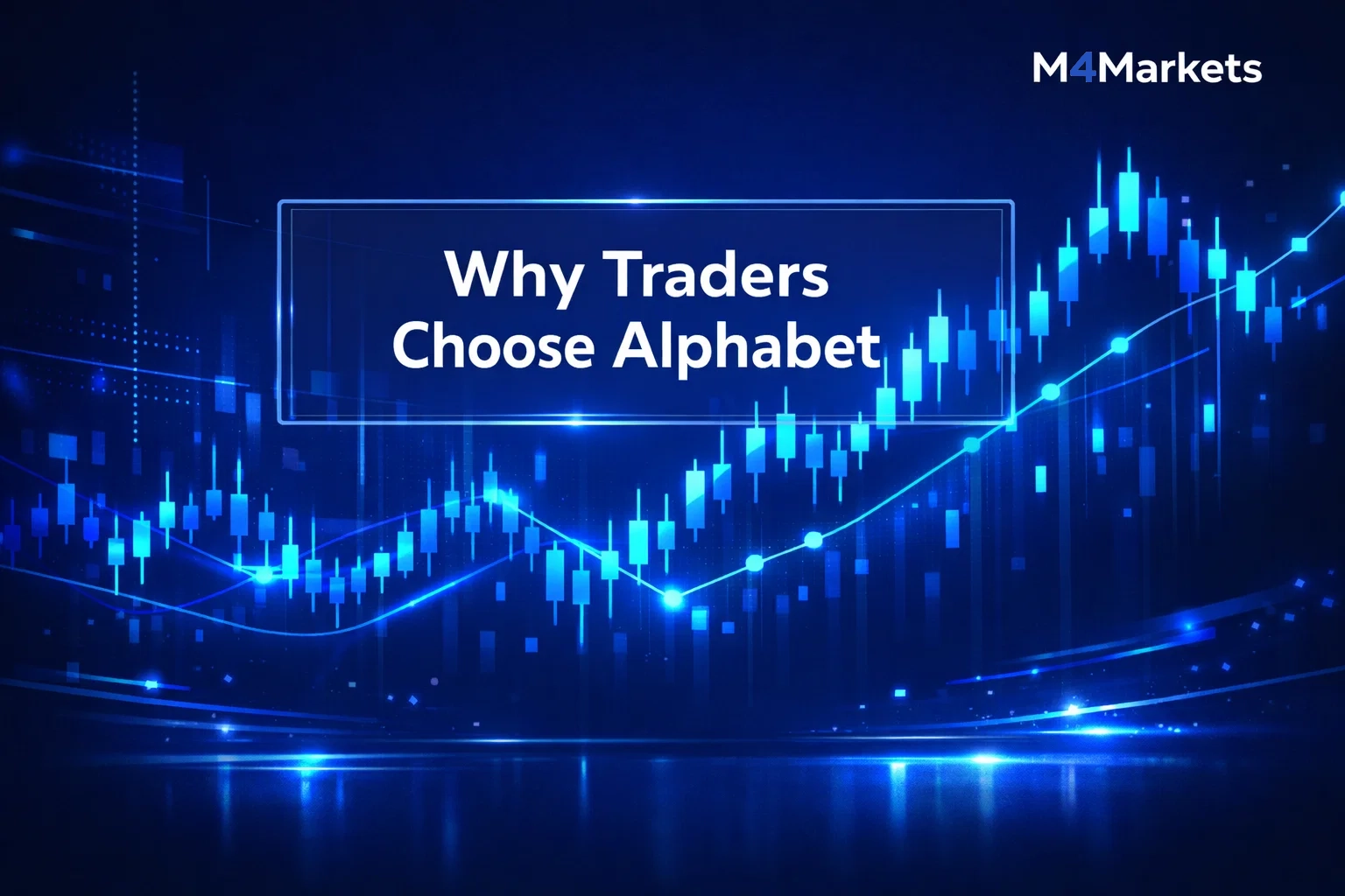 Minimalist financial chart showing market energy with text explaining why traders choose Alphabet stock.