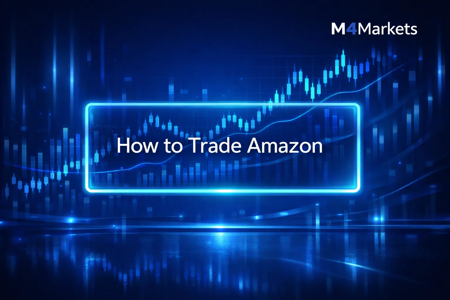 Futuristic financial chart showing Amazon stock trading dynamics with professional digital indicators and branding.