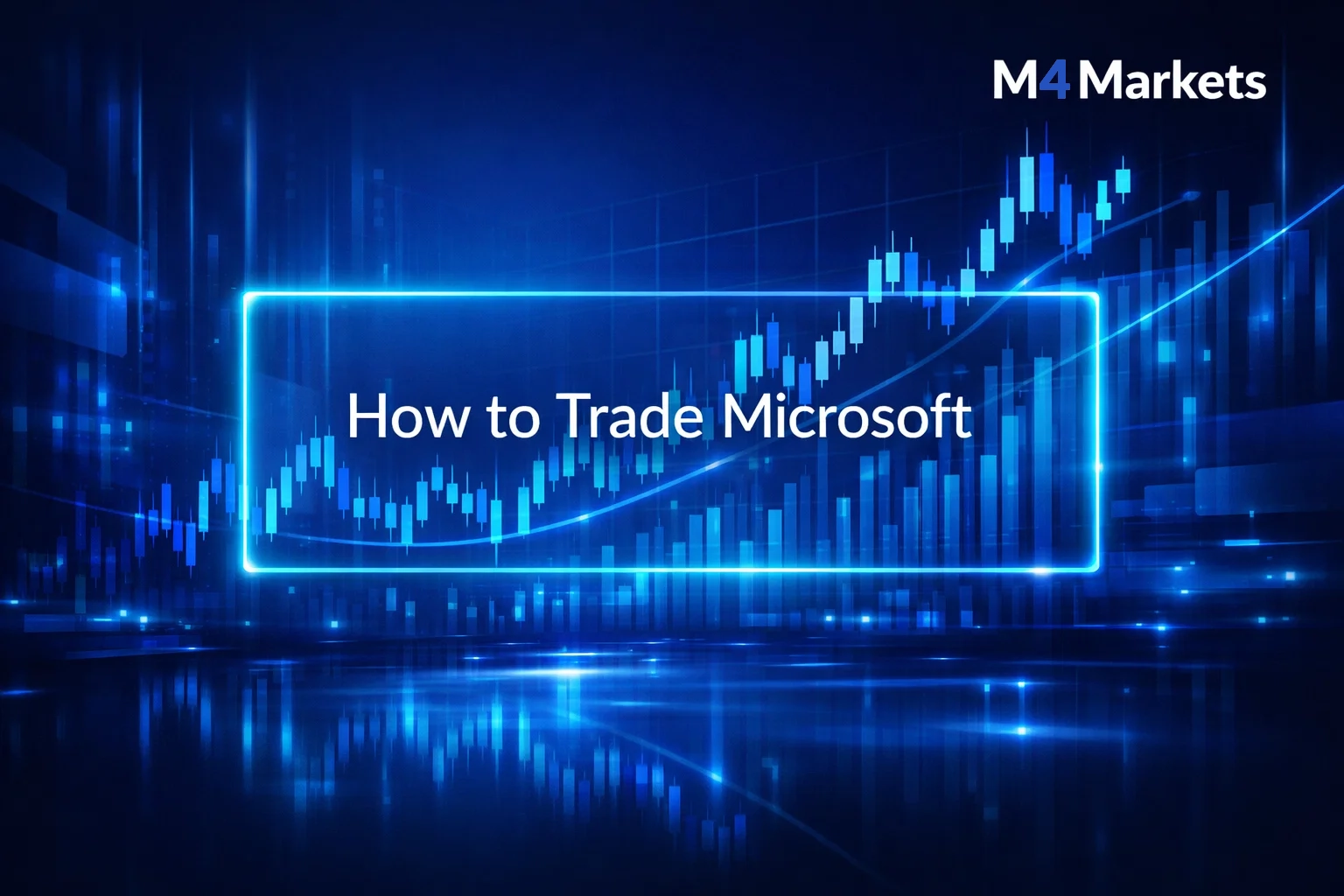 Futuristic financial chart showing how to trade Microsoft stock with a professional digital aesthetic.