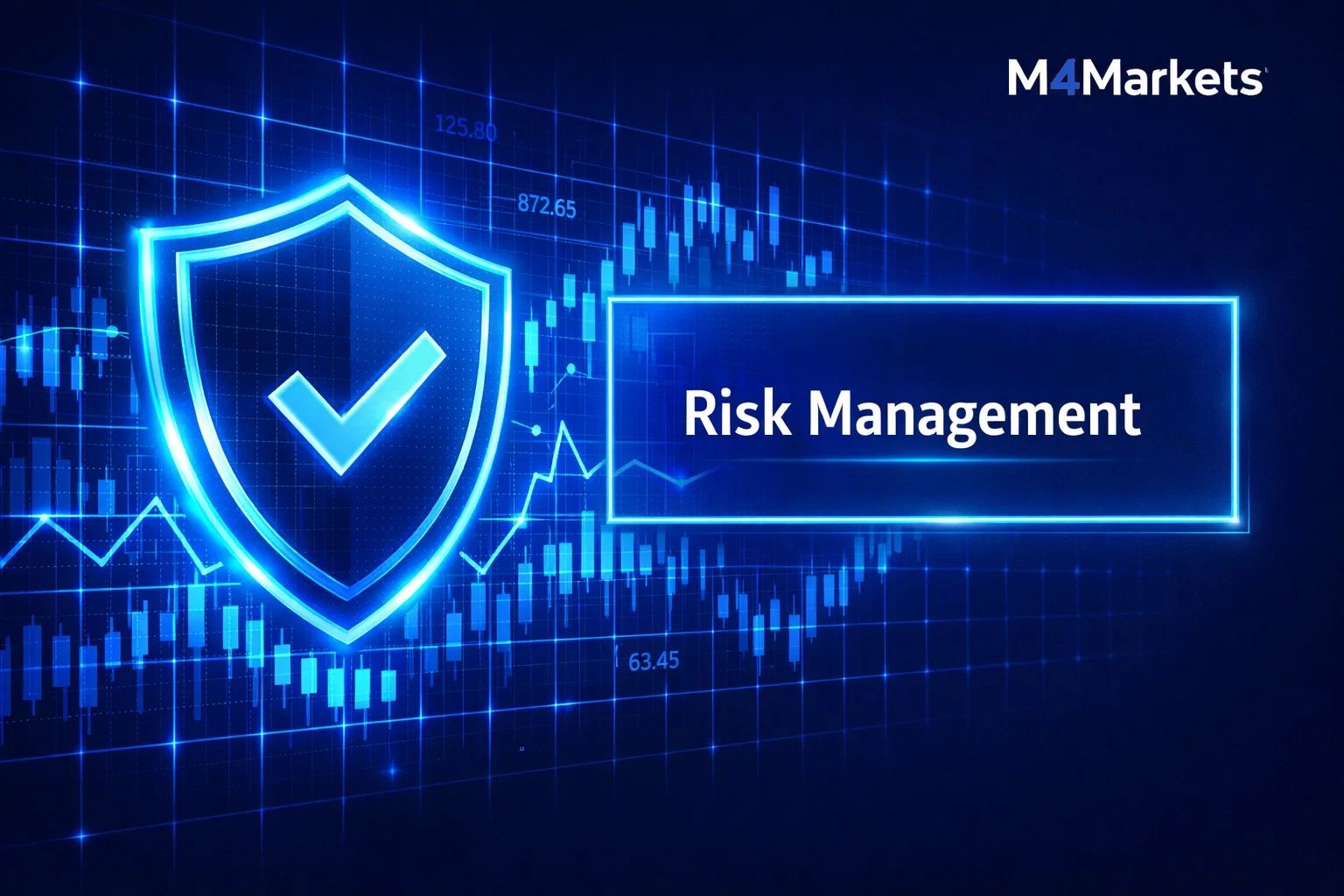 Secure digital visualization of a glowing shield icon integrated into a financial grid for risk management.