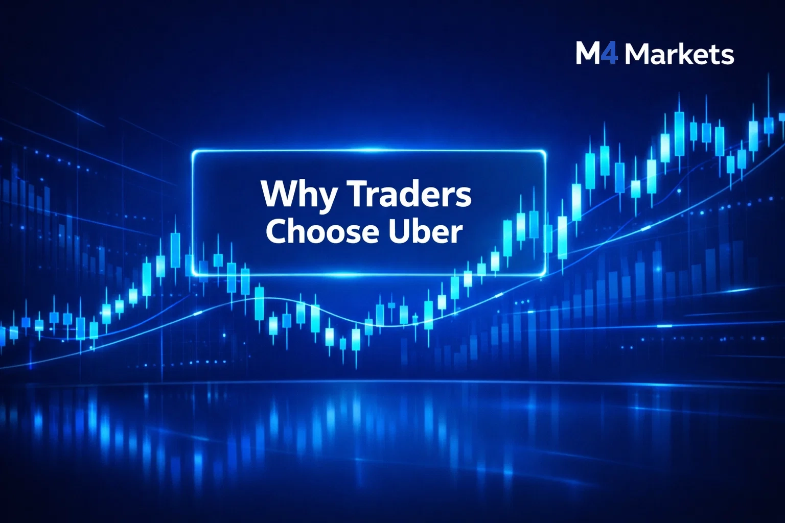 Dynamic glowing candlestick chart symbolizing the attraction of Uber stock for professional traders.